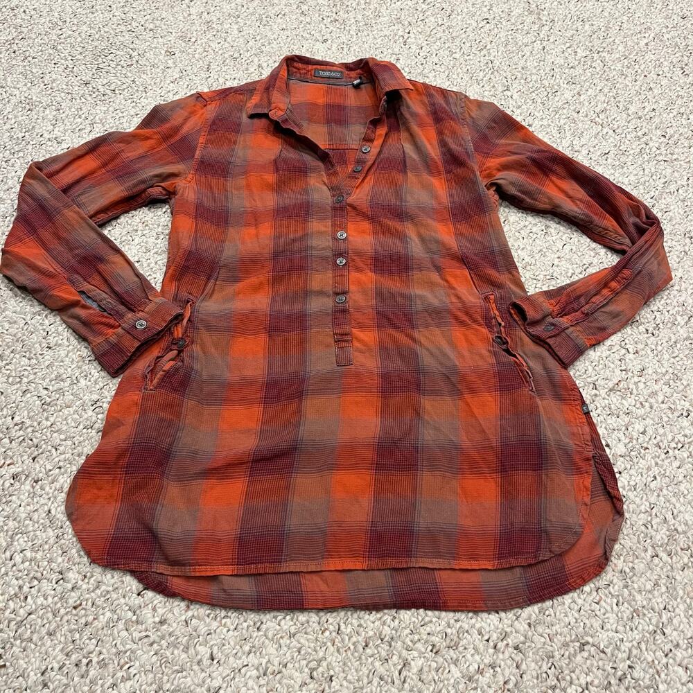 Toad & Co Mixologist Flannel Tunic Sz M Long Sleeve Pockets Granola Outdoor
